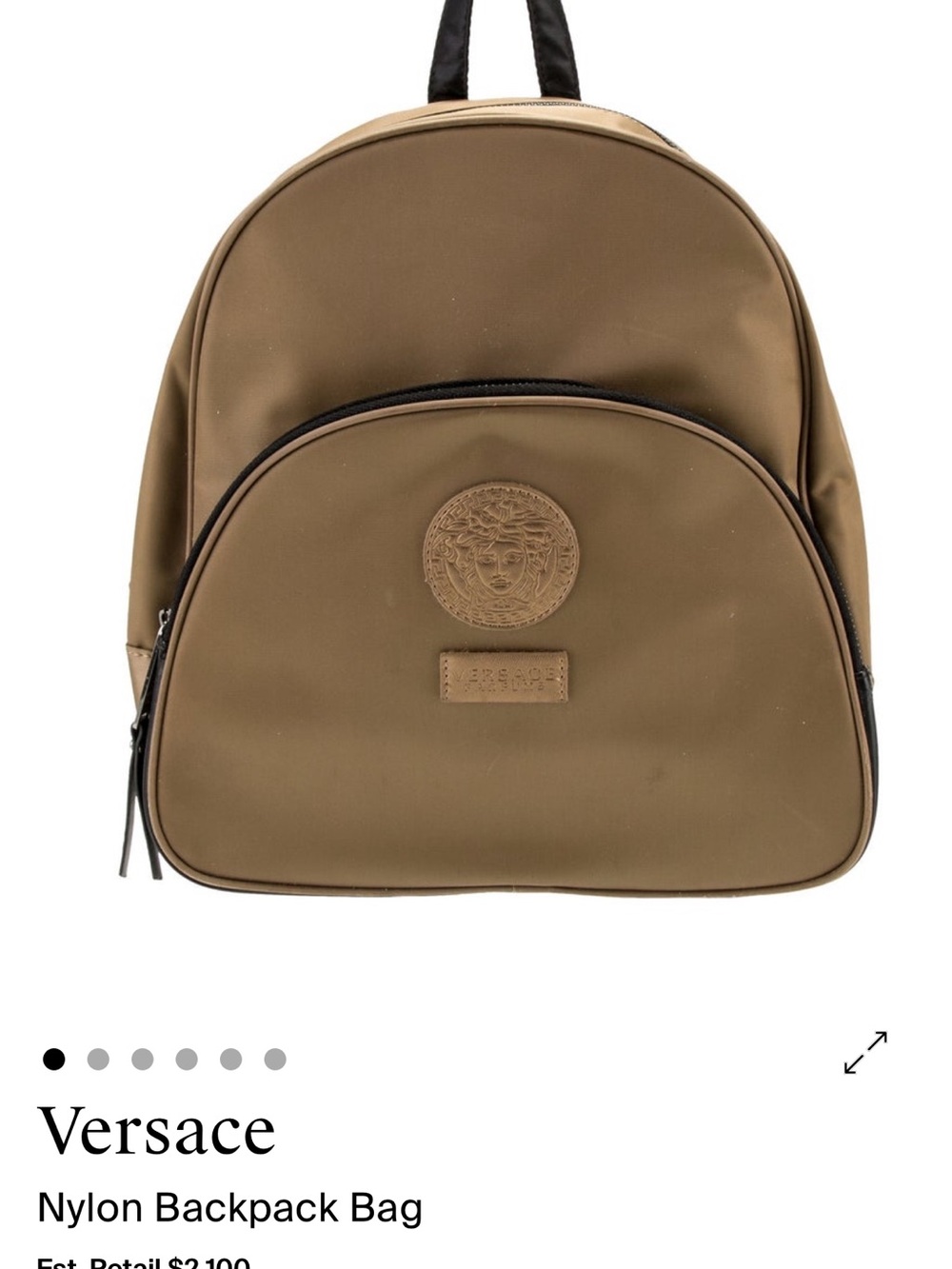 Versace Tan Nylon Backpack with Medusa Emblem